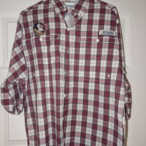Columbia Red and White Casual Button Down Shirt